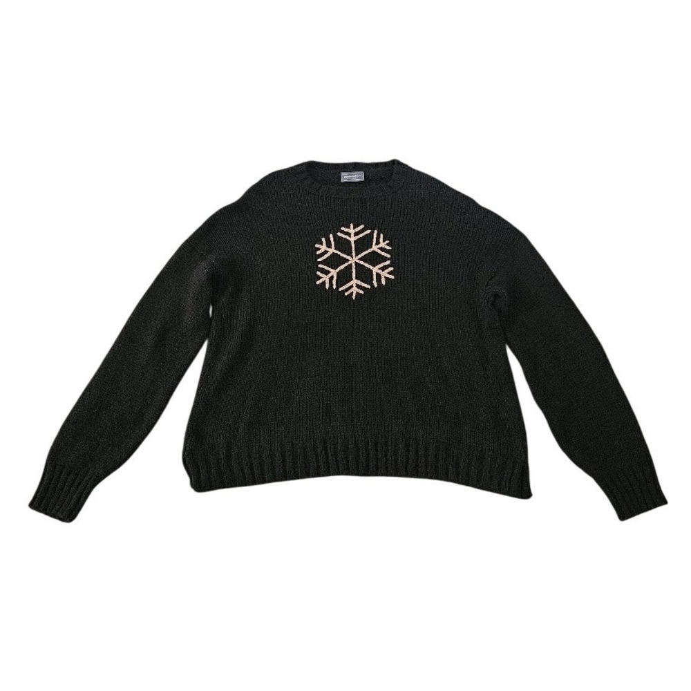 Wooden Ships Sweater Women Medium Large Black Snowflake Mohair Wool Blend Knit